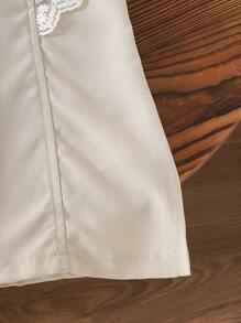 Souflis Souflis 女婴时尚休闲拼布白色蕾丝边彼得潘领连衣裙，夏季 - 卡其色 - 查看 5
