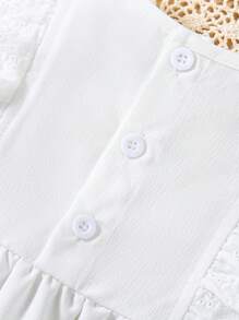 Baby Girl Summer White Sweet Babydoll Top, With Four Accordion Pleats On The Front Accented With Exquisite Lace Trim, Radiating A Vibe. Crafted From Premium Fabric, It Offers A Soft And Comfortable Fit, Suitable For A Variety Of Occasions. Wear It For A Day Out Shopping To Effortlessly Display Your Sweet Charm; It Provides A Comfortable Experience For Lounging At Home. - White - View 6