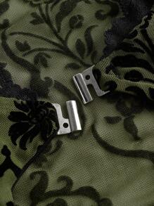 SHEIN ICON Fitted Floral Flocked Mesh Sheer Lace Patchwork Hollowed-Out Ladies Camisole Top - Olive Green - View 3