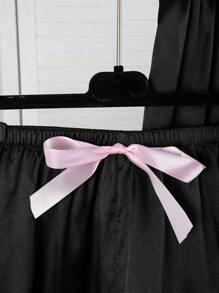 Set de 3 piezas de pijama de mujer elegante con contraste de colores de satín