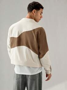 SWAVVY Men's Casual Loose Fit Flannel Patchwork Long Sleeve Shacket For Daily Wear, School, For Fall Winter - Khaki - View 2