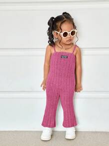 SHEIN Baby Girl Pink Crochet Letter Graphic Cami Jumpsuit Flare, Spring/Summer