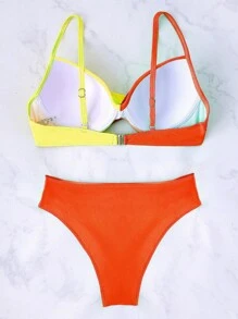 SHEIN Swim 女士聚拢比基尼泳装套装，海滩夏季服装 - 彩色 - 查看 7