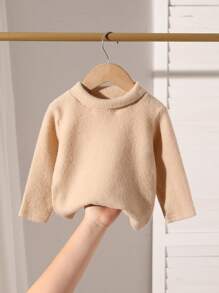 SHEIN Baby Girls Solid High Neck Long Sleeve Basic Top - Apricot - View 1