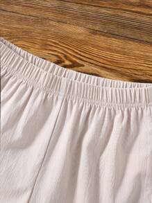 SHEIN Tween 男童 2 件套，春夏 Wildeya 新款，休闲度假极简波西米亚风 T 恤和短裤套装，适合户外活动、日常穿着和度假场合 - 黃色 - 查看 4