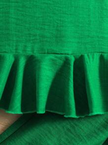 Set de 2 piezas con top sin mangas con volantes + pantalones anchos para niñas, outfit casual de vacaciones en la playa, a juego con hermana, azul - Verde - Ver 5