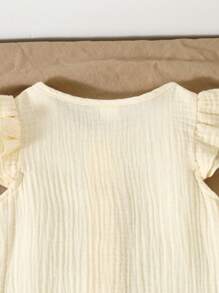 Baby Girls Sweet Lady Chiffon Cap Sleeve Jumpsuit With Flower Bud Ruffle Trim Hat Gift Set - Apricot - View 6