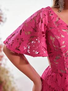 Glamrae Đầm dạ hội dài thanh lịch cổ chữ V thêu khoét rỗng cỡ lớn, Đầm dự tiệc màu hồng nhạt lãng mạn, Đầm dự tiệc cưới, Váy dạ hội - Màu Hồng Tươi - Xem 2