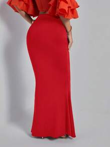 SHEIN SXY Plus Size Women's Solid Color Ruffle Mermaid Hem Elegant Skirt
