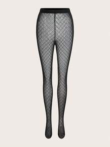 SHEIN EZwear Women's Fashion Sexy Geometric Mesh Leggings