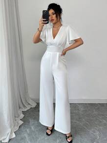 Elenzga Women's Elegant Leisure Vacation Jumpsuit - White - View 3