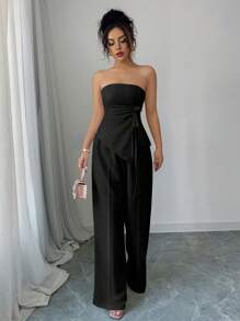 Elenzga 优雅浪漫荷叶边抹胸收腰女式连衣裙