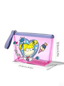 Nick 90s X SHEIN 1 pieza Bolsa cosmética con forma de empanadilla transparente de los años 90, bolsa de almacenamiento multifuncional, bolsa de almacenamiento de artículos pequeños, bolsa de almacenamiento para viajes, bolsa de almacenamiento digital, adecuada para el transporte diario de artículos pequeños, viajes, trabajo, maquillaje o estudio, adecuada para mujeres y estudiantes