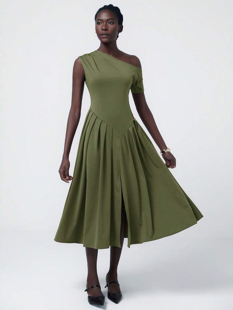 Aveloria Modichic Women's Sexy One-Shoulder Asymmetrical Pleated