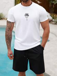 ResortEase Plus Size Men's Casual Suit - Minimalist T-Shirt & Shorts Set, For Everyday Wear - White - View 2