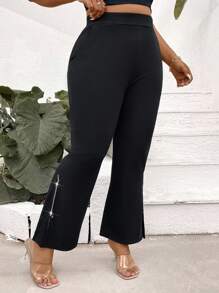 SHEIN LUNE سراويل بناطيل واسعة للنساء ذوات الأحجام الكبيرة، أنيقة واستثنائية باللون الأسود، سراويل ضيقة وجذابة للنساء لحفلات النادي والأحداث الغجرية، وللاستجمام والعطلات وللموسم الصيفي الأوروبي وأوقات الأعمال غير الرسمية