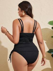Swim Lushoire Áo ba lỗ nữ cỡ lớn trơn màu đen vải kết cấu đồ bơi thể thao - màu đen - Xem 2