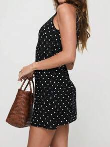 Cévolie Women's Polka Dot Print Backless Tie-Up Fashion Mini Dress