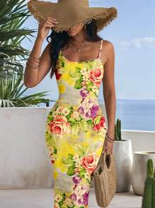 Glamance Pamile Vestido de verano con estampado floral elegante y romántico para vacaciones en la playa, vestido de cóctel, vestido para brunch, vestido para fiesta de té, vestimenta occidental para rave, vestido boho sexy apropiado para salir, citas nocturnas - Amarillo - Ver 4
