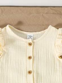 Baby Girls Sweet Lady Chiffon Cap Sleeve Jumpsuit With Flower Bud Ruffle Trim Hat Gift Set - Apricot - View 7