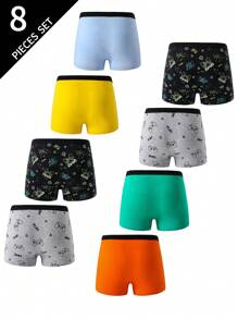 8pcs/Set Boys' Simple, Fashionable, Cool Vintage Colorful Gaming Console Print Boxer Briefs - Multicolor - View 2