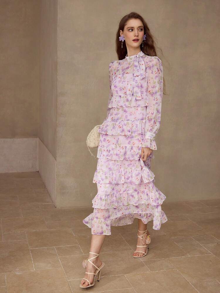 FLORAL PRINT TIERED LAYER DRESS