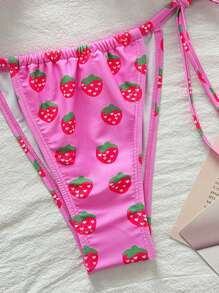 SHEIN Swim Fruit Printed Women's Bikini Bathing Suits - Pink - View 5