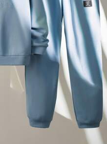 SHEIN Leap Crew 2 Pcs/Set Tween Boy Casual Pattern Hoodie And Sweatpants - Blue - View 4