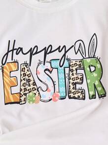 Young Girl Comfortable White Easter Letter Graphic Short Sleeve T-Shirt, For Gifts