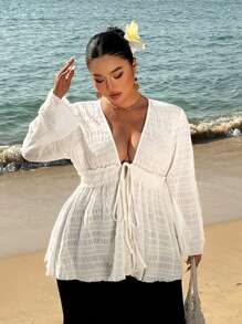 Flirla 大码女式弹力网眼收腰休闲夹克，海滩