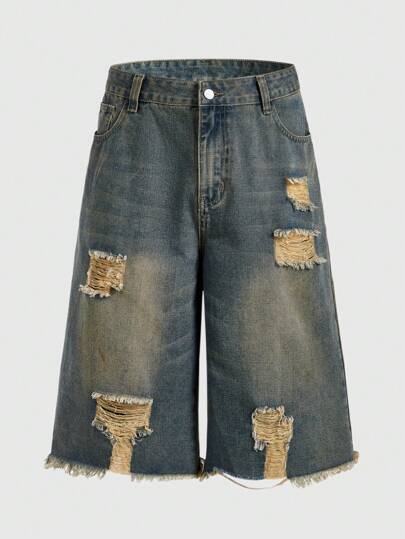 Grunge Punk Men Vintage Grunge Loose Casual Versatile Denim Jeans, Minimalist And Fashionable, Suitable For Summer