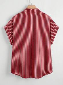 SHEIN LUNE Plus Size Women's Striped Short Sleeve Single Breasted Casual Loose Shirt Spring For Women Summer Wedding Guest Women Business Casual Shirt Wedding Guest Dress Women