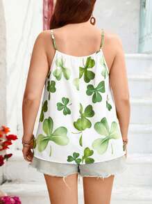 SHEIN LUNE Plus Size Women Regular Fit Printed Contrast Color Lucky Clover Cami Top, Spring/Summer Casual