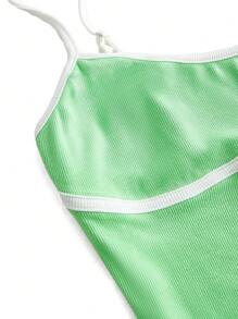 FLOW X Designer Mint Green Contrast Spaghetti Straps And Tape Bodycon Midi Prom Dress Spring And Summer, Concert Outfit - Mint Green - View 6