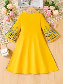 Young Girls' Printed Long Dress - Yellow - View 2