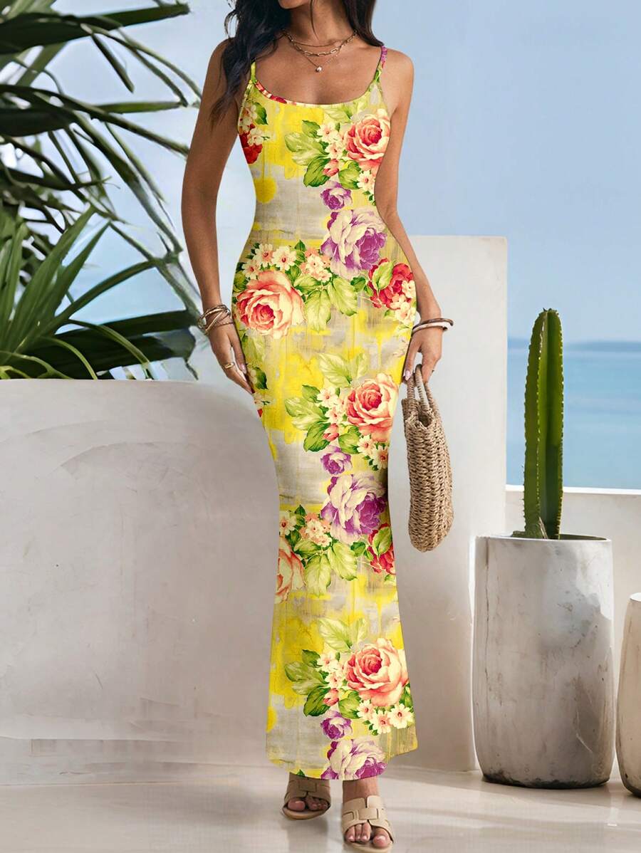 Glamance Pamile Vestido de verano con estampado floral elegante y romántico para vacaciones en la playa, vestido de cóctel, vestido para brunch, vestido para fiesta de té, vestimenta occidental para rave, vestido boho sexy apropiado para salir, citas nocturnas - Amarillo - Ver 1