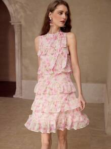 MOTF PREMIUM TIERED LAYER FLORAL PRINT DRESS - Baby Pink - View 7