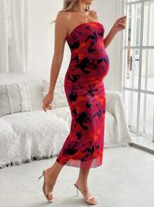 SHEIN Maternity Strapless Simple Stylish Dress, Suitable For Summer - Multicolor - View 3