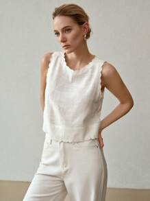 MOTF PREMIUM LINEN SOLID SCALLOP EDGE TANK TOP