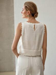 MOTF PREMIUM LINEN SOLID SCALLOP EDGE TANK TOP