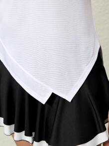 CourtClass 女士纯色圆领不对称下摆短袖运动 T 恤