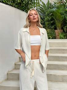 SHEIN EZwear Crochet Beach Vacation  Summer Women Two-Piece Outfits - Apricot - View 5