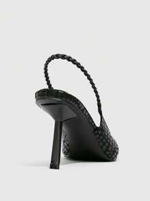 CUCCOO SZL 女士石纹尖头细高跟凉鞋，性感黑色，适合夜店派对、职场通勤，百搭