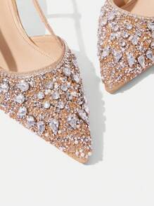 CUCCOO TILAWA Women's Pointed Toe Rhinestone Slingback High Heels, Champagne Color Closed Toe Party Wedding Shoes - Champagne - View 7