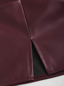 Sweetra Elegant Retro High Waist Pleated Brazilian PU Leather Side Slit Flared A-Line Mini Skirt For Women Y2K 