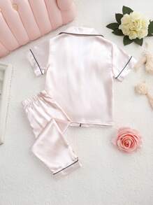 2 Pieces Set Baby Girls Spring/Summer Solid Color Short Sleeve Top And Pants Casual Comfortable Pajamas Baby Clothes Sets - Champagne - View 2