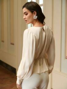 ZEYLAH 女士网眼珠绣花拼布衬衫 - 杏色 - 查看 3