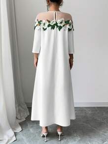 Elenzga Women's Long Dress - Random Floral Design, Simple And Fashionable, Suitable For Summer - White - View 2