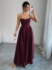 Elenzga Strapless Tie-Back Burgundy A-Line Dress, Elegant & Romantic