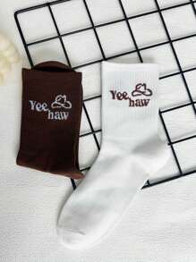 Morgan Mondays Co Artist 2 Pairs Y2K Musical Festival Western Cowboy Style Mid-Calf Socks For Women